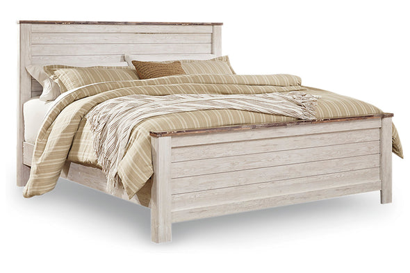 Willowton Whitewash King Panel Bed -  - Luna Furniture