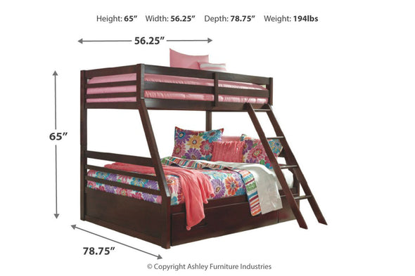 Halanton Dark Brown Twin over Full Bunk Bed with 1 Large Storage Drawer