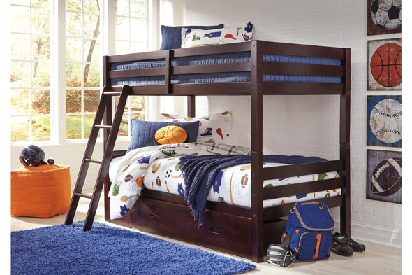 Halanton Dark Brown Twin over Twin Bunk Bed with 1 Large Storage Drawer