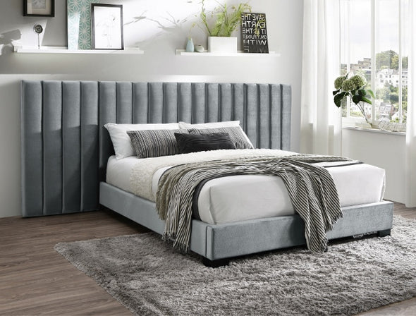 Jardin Gray Velvet King Wall Platform Bed - Luna Furniture