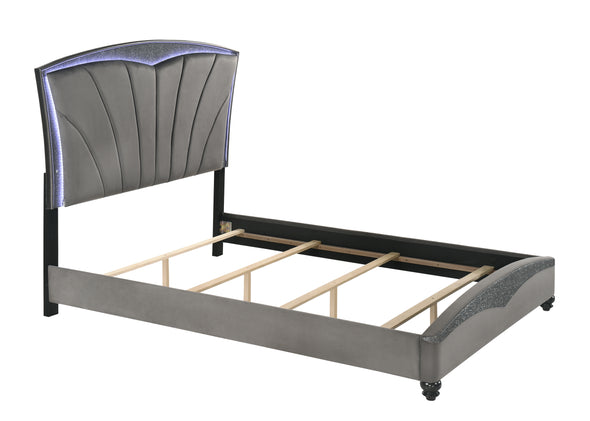 Frampton Gray King LED Upholstered Platform Bed