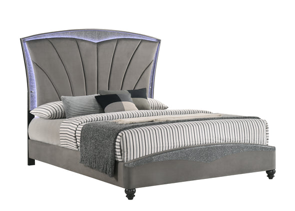 Frampton Gray Queen LED Upholstered Platform Bed