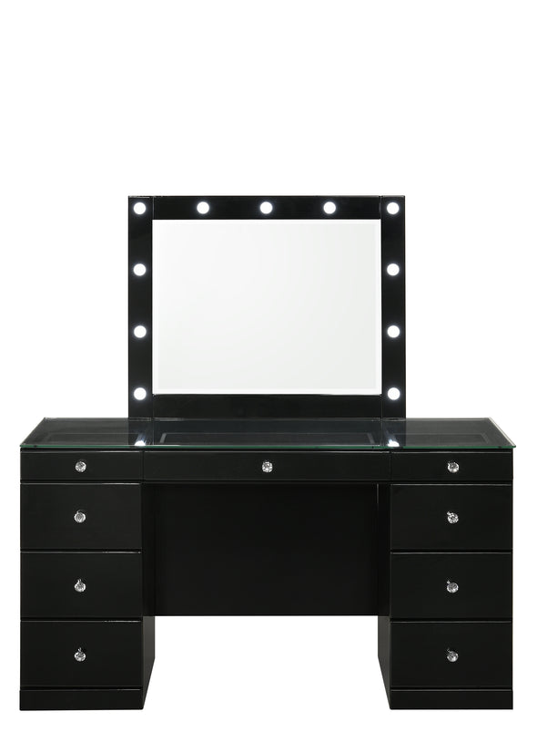 Avery Black Makeup Vanity Set with Lighted Mirror - Luna Furniture