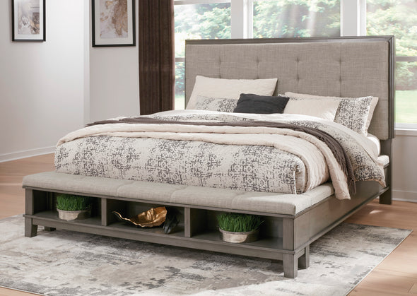 Hallanden Gray Footboard Storage Upholstered Panel Bedroom Set