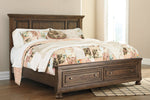 Flynnter Medium Brown King Panel Bed with 2 Storage Drawers