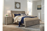 Lettner Light Gray Queen Sleigh Bed with 2 Storage Drawers