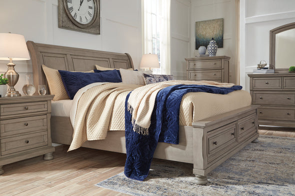 Lettner Light Gray Queen Sleigh Bed with 2 Storage Drawers