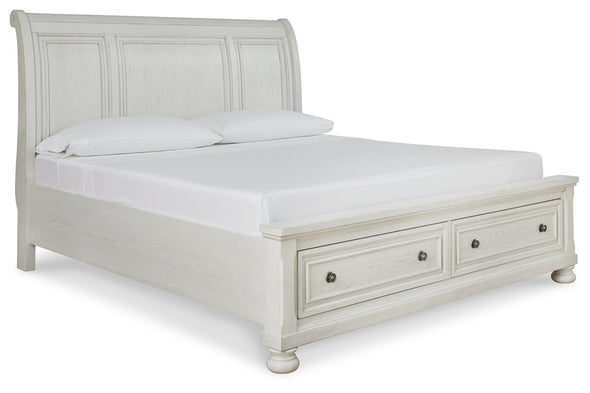 Robbinsdale Antique White King Sleigh Bed with Storage