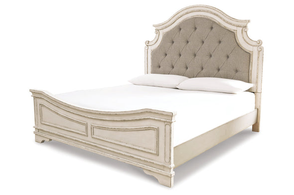 Realyn Chipped White Queen Upholstered Panel Bed