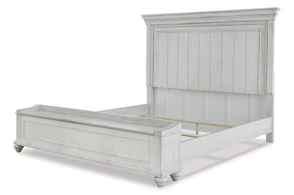 Kanwyn Whitewash King Panel Bed with Storage Bench