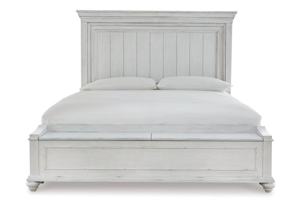 Kanwyn Whitewash Queen Panel Bed with Storage Bench