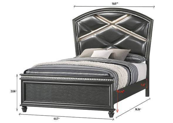 Adira Gray Queen LED Upholstered Panel Bed - Luna Furniture