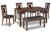 Bennox Brown Dining Table and Chairs with Bench, Set of 6 -  - Luna Furniture