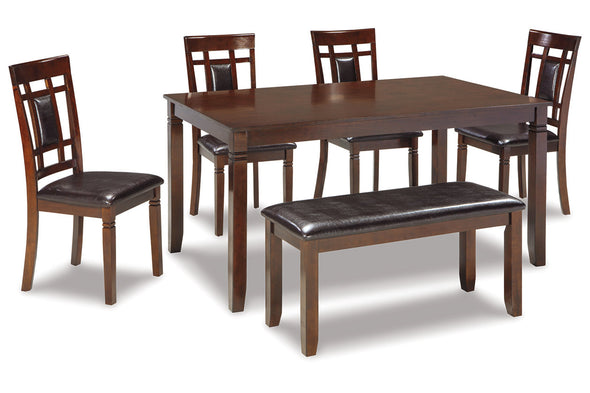 Bennox Brown Dining Table and Chairs with Bench, Set of 6 -  - Luna Furniture