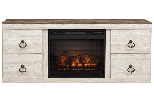 Willowton Whitewash TV Stand with Electric Fireplace