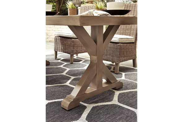 Beachcroft Beige Dining Table with Umbrella Option