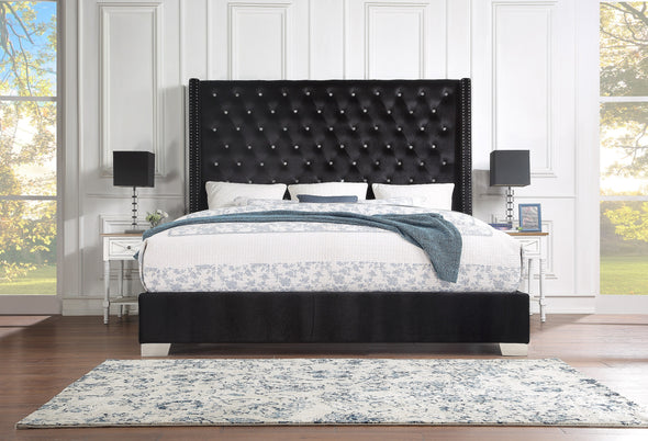 Franco Black Velvet King Upholstered Bed
