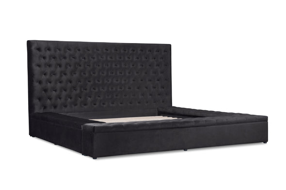 Prague Black Velvet King Upholstered Storage Platform Bed