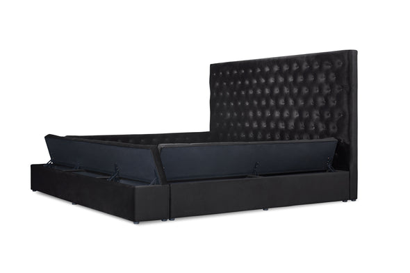 Prague Black Velvet King Upholstered Storage Platform Bed