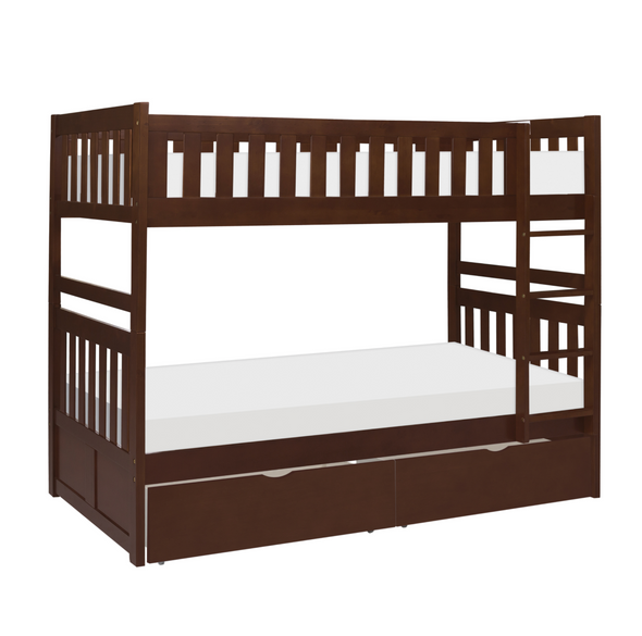 Rowe Dark Cherry Twin/Twin Bunk Bed with Storage Boxes