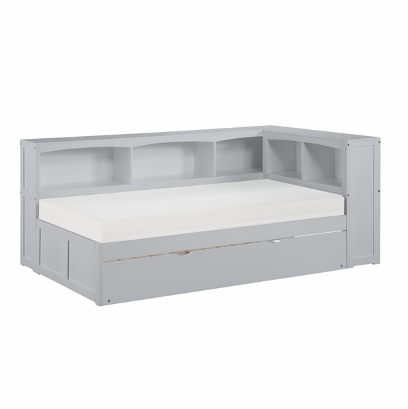 Orion Gray Twin Bookcase Corner Bed with Twin Trundle