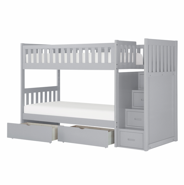 Orion Gray Twin/Twin Step Bunk Bed with Storage Boxes
