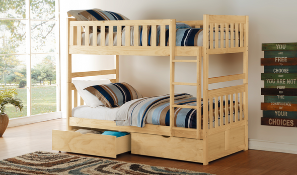 Bartly Pine Twin/Twin Bunk Bed with Storage Boxes