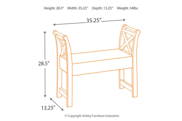 Abbonto Warm Brown Accent Bench -  - Luna Furniture