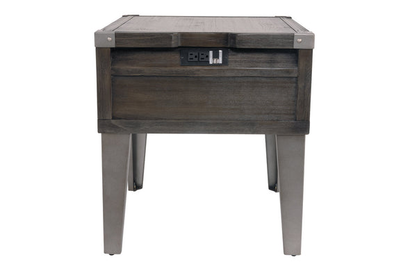 Todoe Dark Gray End Table with USB Ports & Outlets -  - Luna Furniture