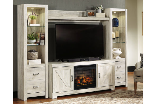 Bellaby Whitewash 4-Piece Entertainment Center with Electric Fireplace