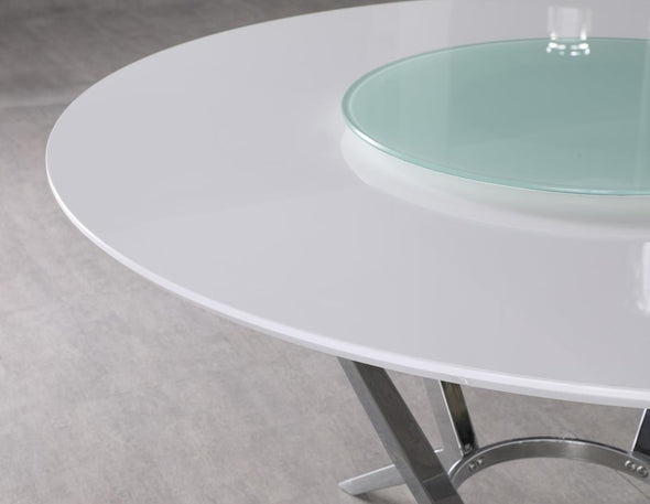 Abby Round Dining Table with Lazy Susan White and Chrome - 110321 - Luna Furniture