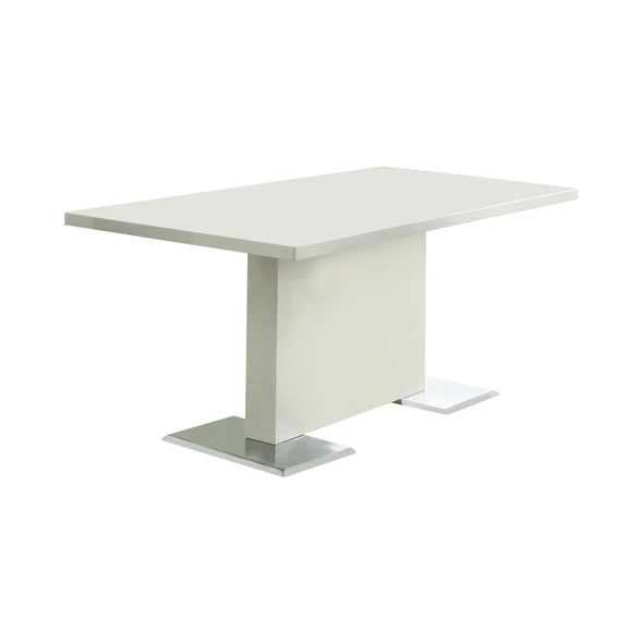 Anges T-shaped Pedestal Dining Table Glossy White - 102310 - Luna Furniture