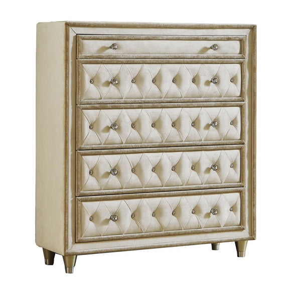 Antonella 5-drawer Upholstered Chest Ivory and Camel - 223525 - Luna Furniture