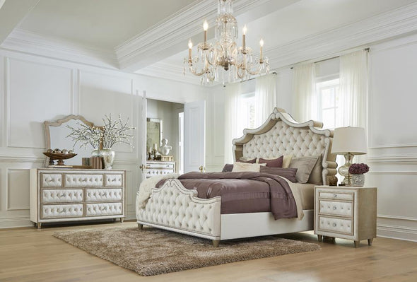 Antonella 5-drawer Upholstered Chest Ivory and Camel - 223525 - Luna Furniture