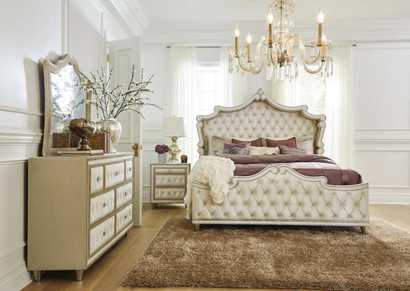 Antonella 7-drawer Upholstered Dresser Ivory and Camel - 223523 - Luna Furniture