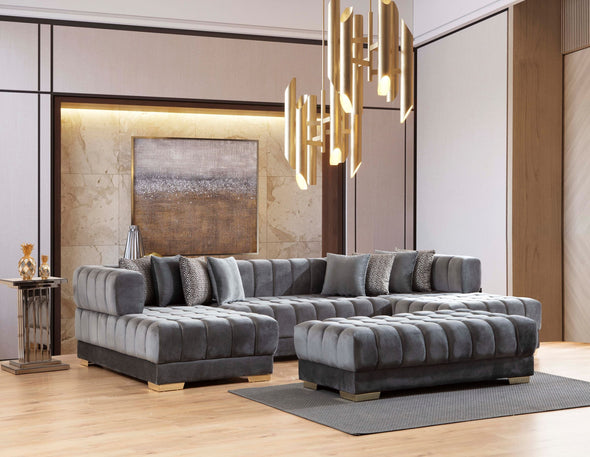 Ariana Gray Velvet Ottoman - ARIANAGRAY-OTT - Luna Furniture