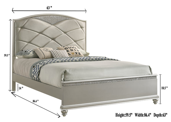 Valiant Champagne Silver Queen Upholstered Panel Bed