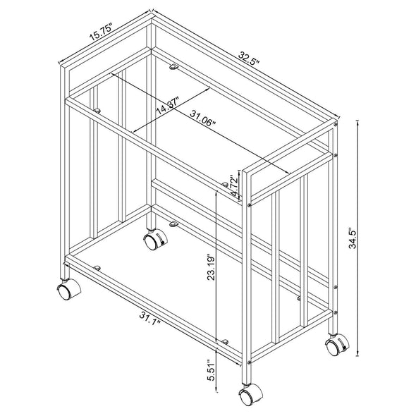 Cara Rectangular Glass Bar Cart Chrome - 181382 - Luna Furniture