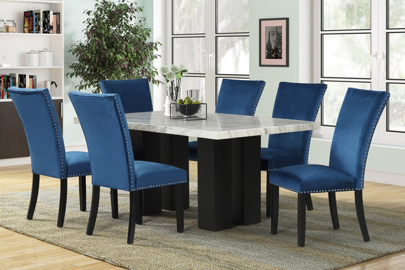 Oslo Blue 7-Piece Faux Marble Dining Set