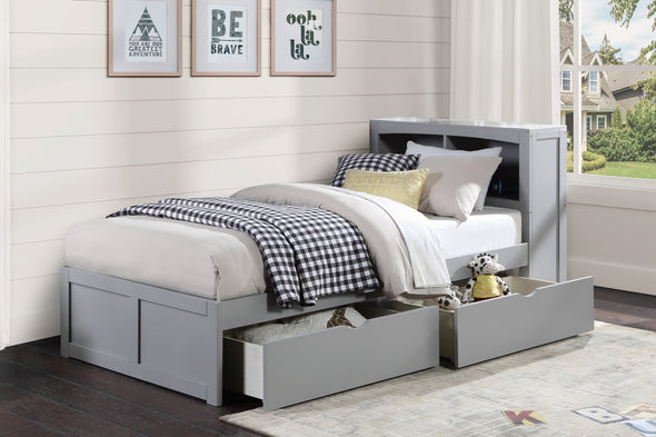 Orion Gray Twin Bookcase Bed with Storage Boxes