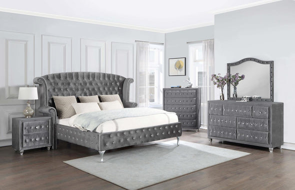 Deanna Button Tufted Mirror Grey - 205104 - Luna Furniture