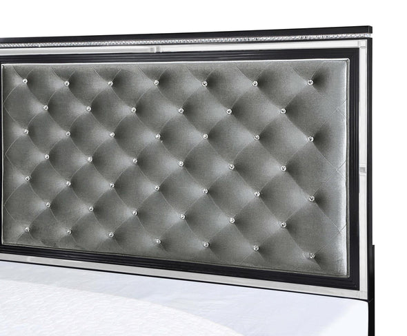 Eleanor Upholstered Tufted Bed Silver and Black - 223361KW - Luna Furniture