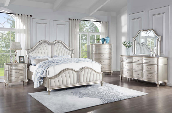 Evangeline Tufted Upholstered Platform Eastern King Bed Ivory and Silver Oak - 223391KE - Luna Furniture