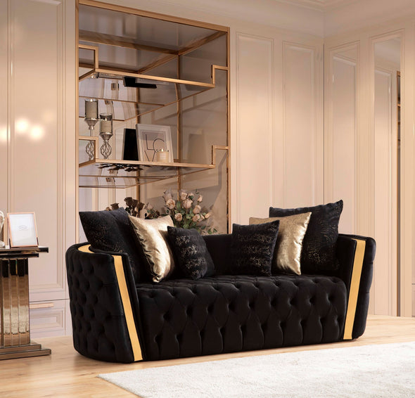 Fanci Black Velvet Living Room Set - FANCIBLACK-SL - Luna Furniture