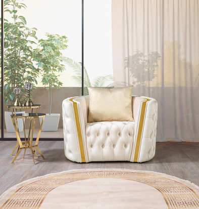 Fanci Ivory Velvet Chair - FANCIIVORY-CH - Luna Furniture