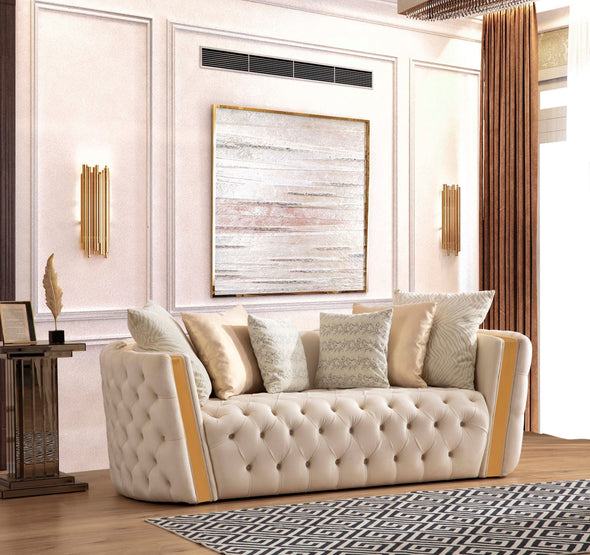 Fanci Ivory Velvet Living Room Set - FANCIIVORY-SL - Luna Furniture