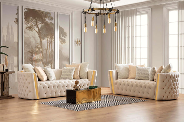 Fanci Ivory Velvet Living Room Set - FANCIIVORY-SL - Luna Furniture