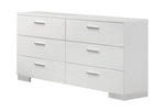 Felicity 6-drawer Dresser Glossy White - 203503 - Luna Furniture