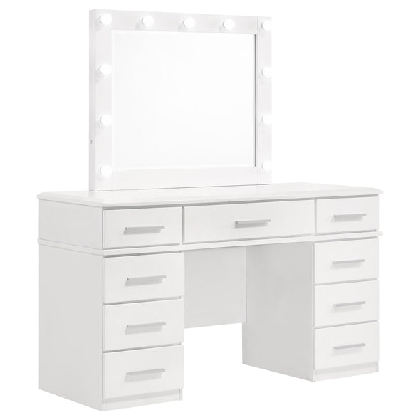 Felicity 9-drawer Vanity Desk with Lighted Mirror Glossy White - 203507 - Luna Furniture