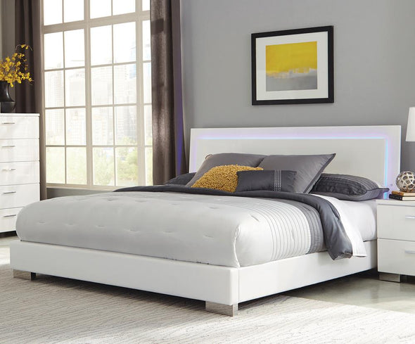 Felicity Queen Panel Bed with LED Lighting Glossy White - 203500Q - Luna Furniture